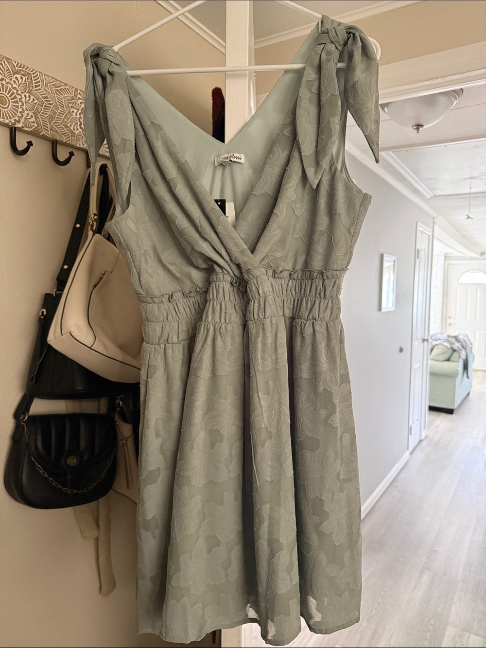Light Sage Floral Tie-Shoulder Sundress - Juniors